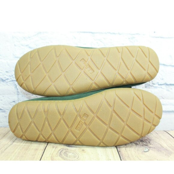 LL Bean Green Suede Wicked Good Shearling Lined Venetian Slippers Size 11 M - Picture 9 of 9